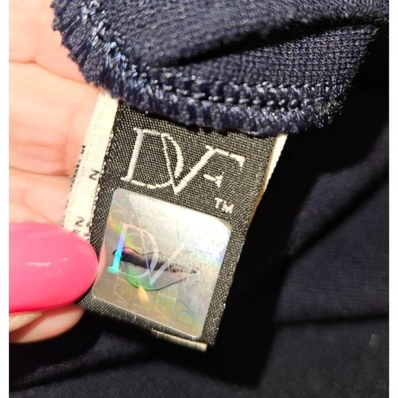 DVF Diane Von Furstenberg Career Midi Dress 6 Stretch Half Sleeve Blue Zippers - Picture 12 of 16